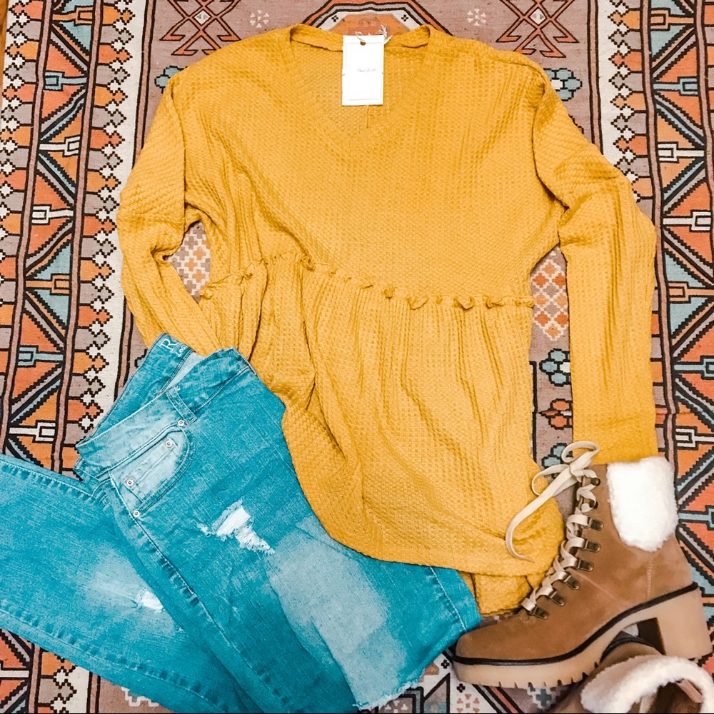 Peplum Waffle Knit Top